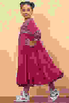 Pink Bandhani Printed Flared Tiered Dress image number 2