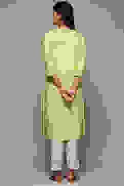 Sea Green Cotton Straight Embroidered Kurta image number 4