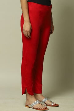 Red Viscose Lycra Solid Pants image number 5
