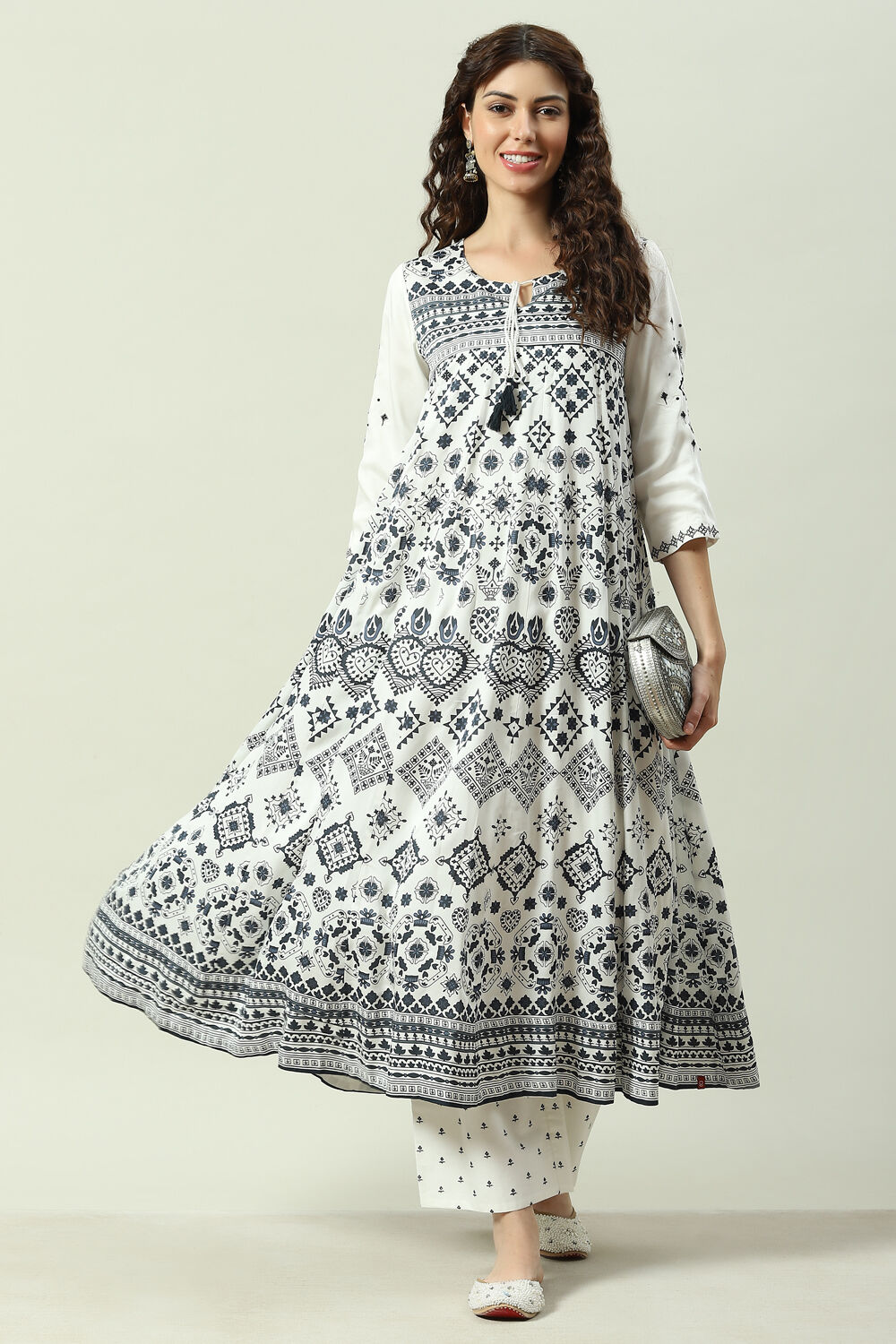 Buy Black And White Viscose Flared Kurta Set Kurta Straight