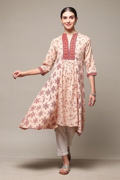 Red Cotton Blend A-Line Printed Kurta image number 0