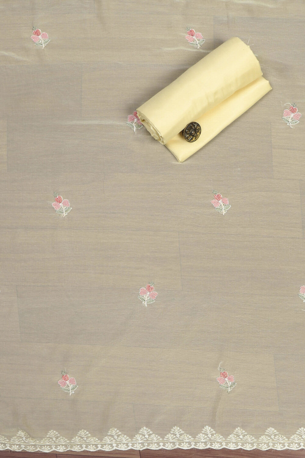 Pink Chanderi Blend Unstitched Suit Set image number 2