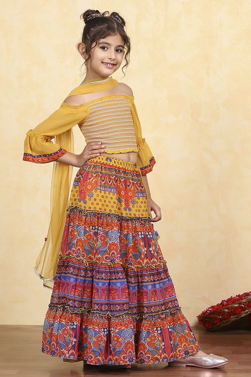 Assorted Polyester Printed Tiered Lehenga Set image number 5