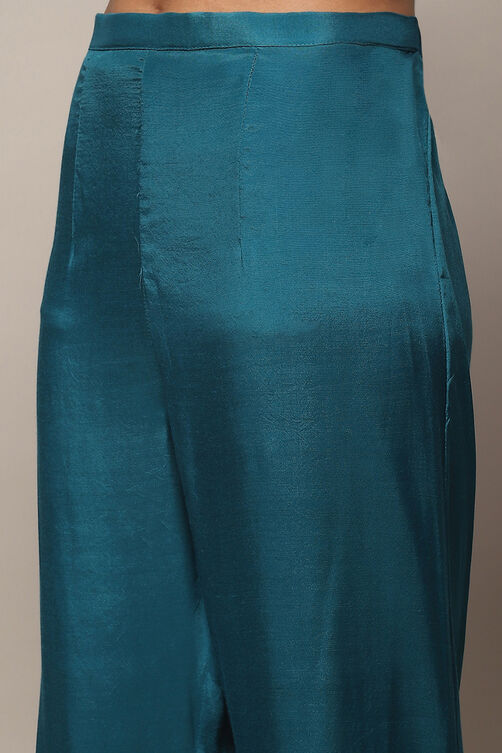 Turquoise Silk Blend Unstitched Suit set image number 3