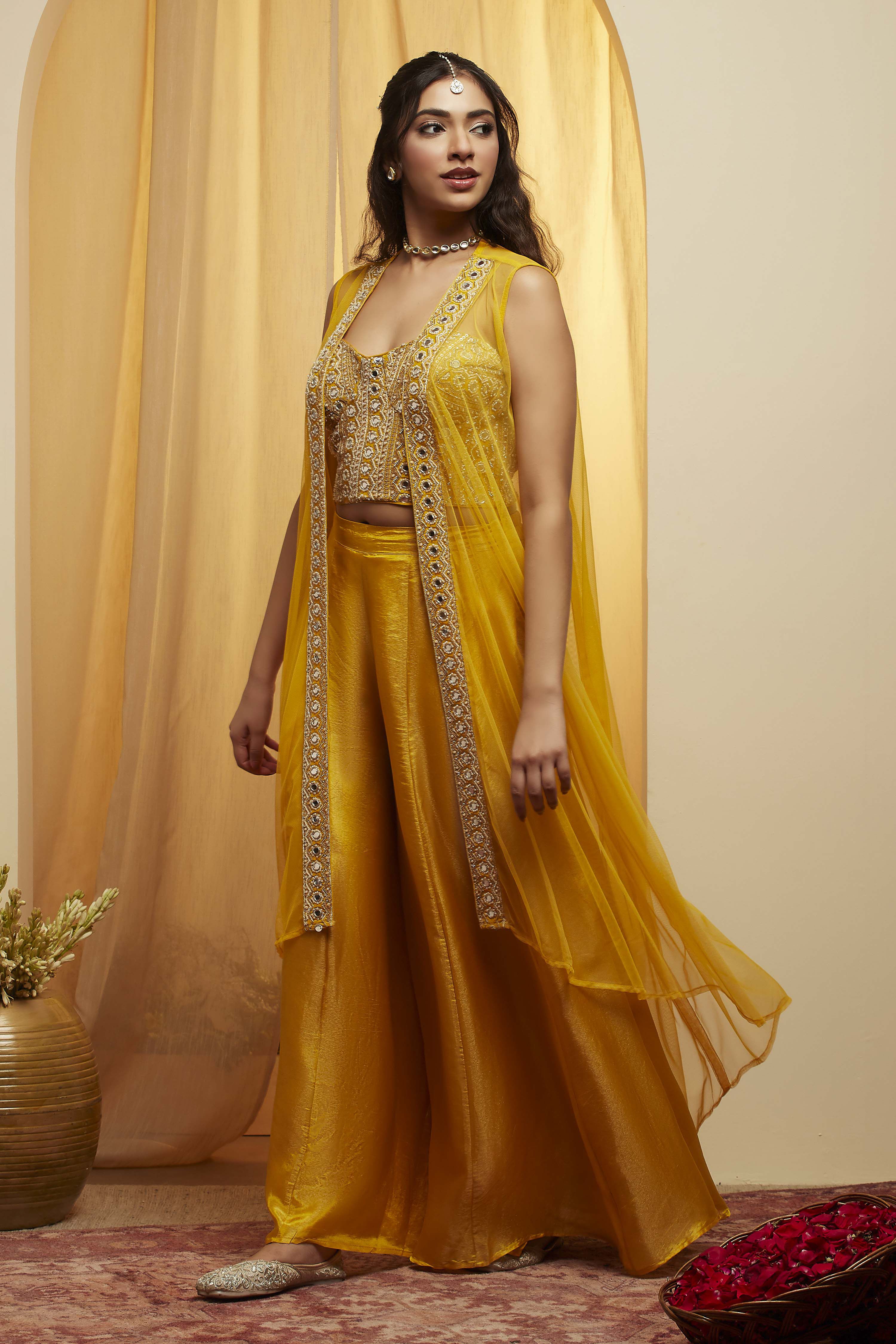 Yellow Viscose Rayon Kalidar Fusion Set image number 3
