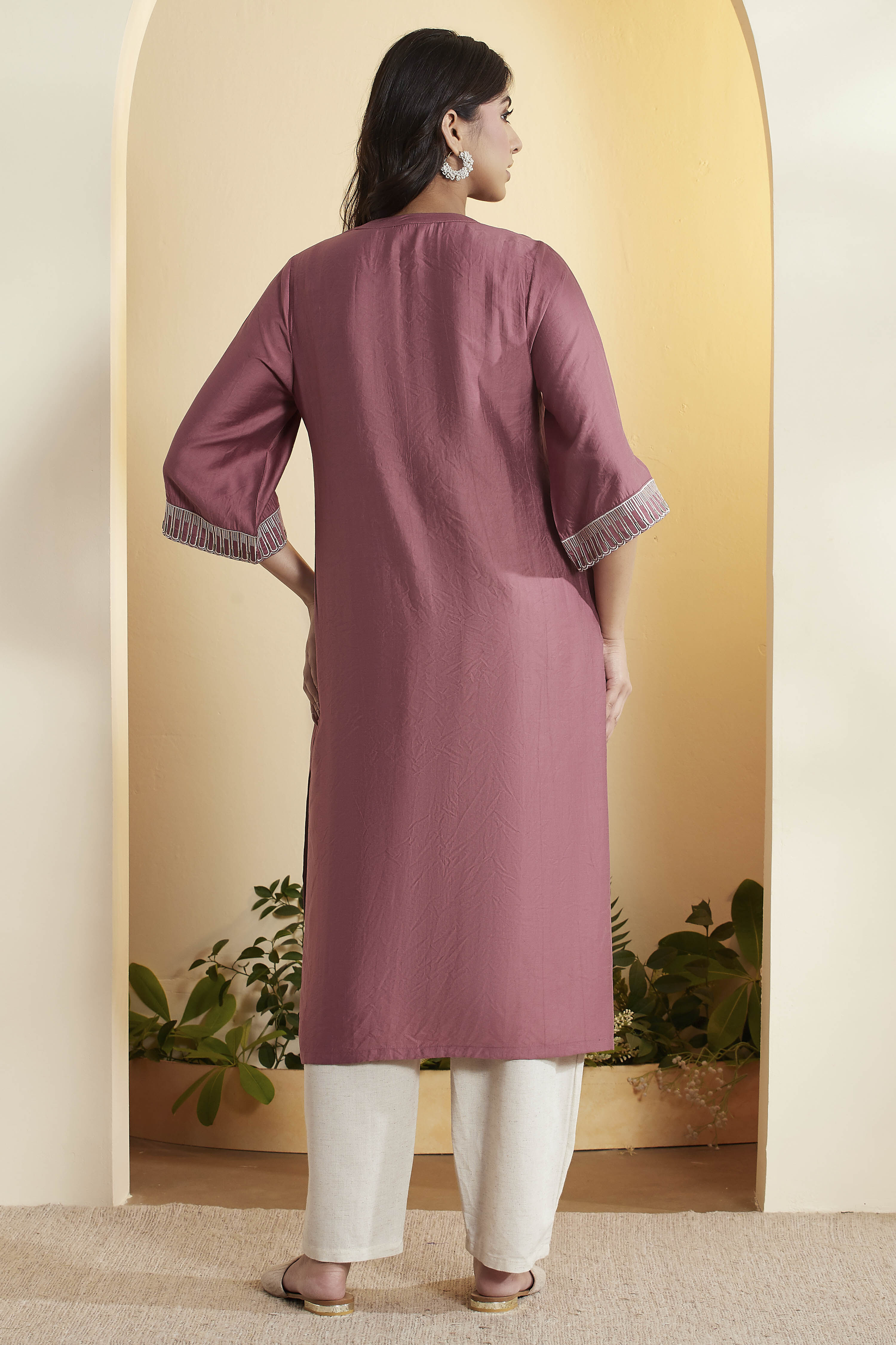 Onion Pink Viscose Silk Straight Kurta image number 4
