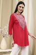 Raspberry Embroidered Straight Short Kurta image number 4