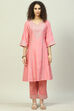 Pink Cotton Silk A-Line Kurta Narrow Palazzo Suit Set image number 7