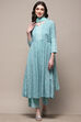 Turquoise Rayon Gathered Suit Set image number 7