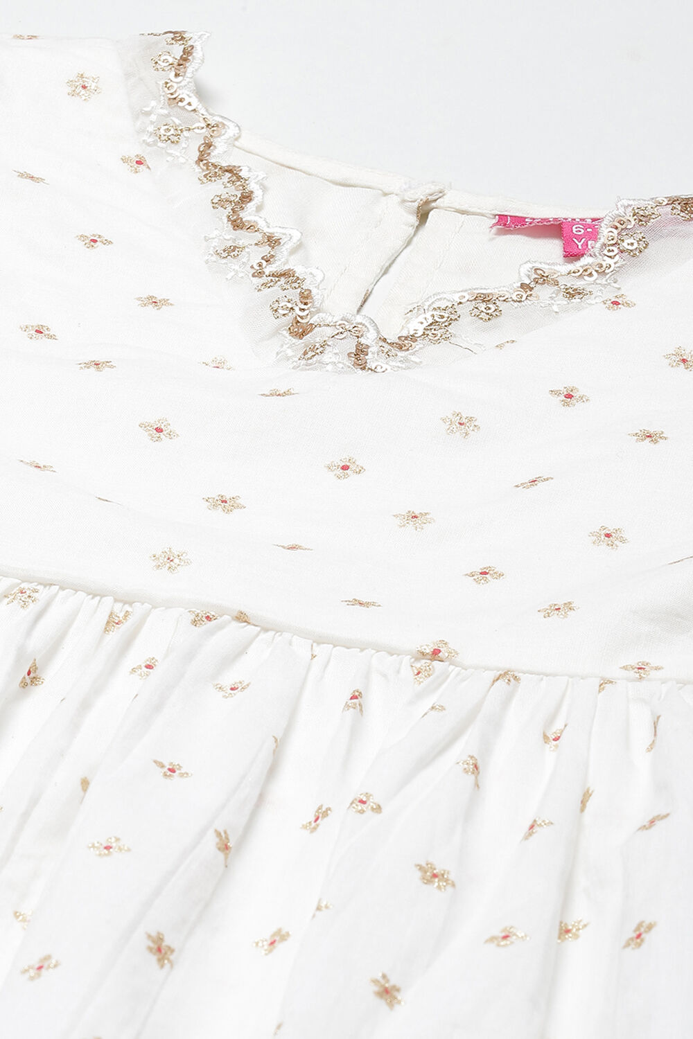 Off White Cotton Gathered Kurta Garara Suit Set image number 1