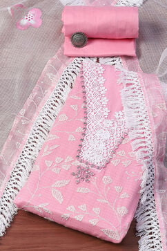 Pink Cotton Blend Unstitched Suit set image number 0