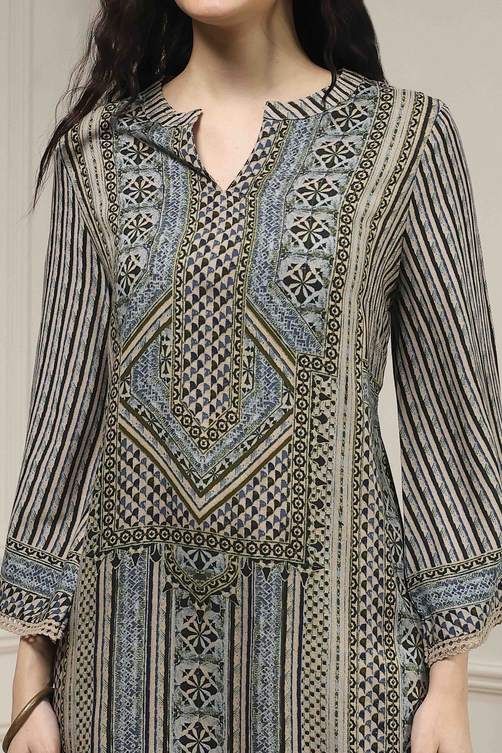 Blue Printed Straight Kurta image number 1