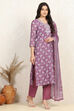 Mauve Linen Digital Print Unstitched Suit Set image number 6