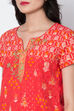 Red Metallic Cotton Straight Printed Kurta image number 1