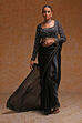 Black Poly Satin Fitted Embroidered Pre-Draped Saree