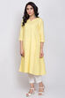 Lime Yellow Cotton Linen A-Line Yarndyed Kurta image number 2