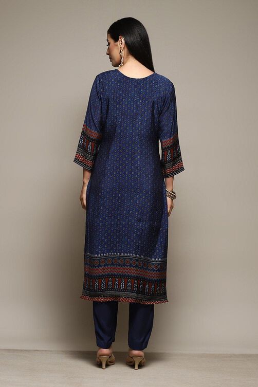 Blue Modal Digital Print Unstitched Suit Set image number 5