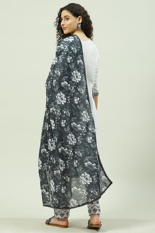 Black and White Cotton Straight Kurta Regular Pant Suit Set image number 3