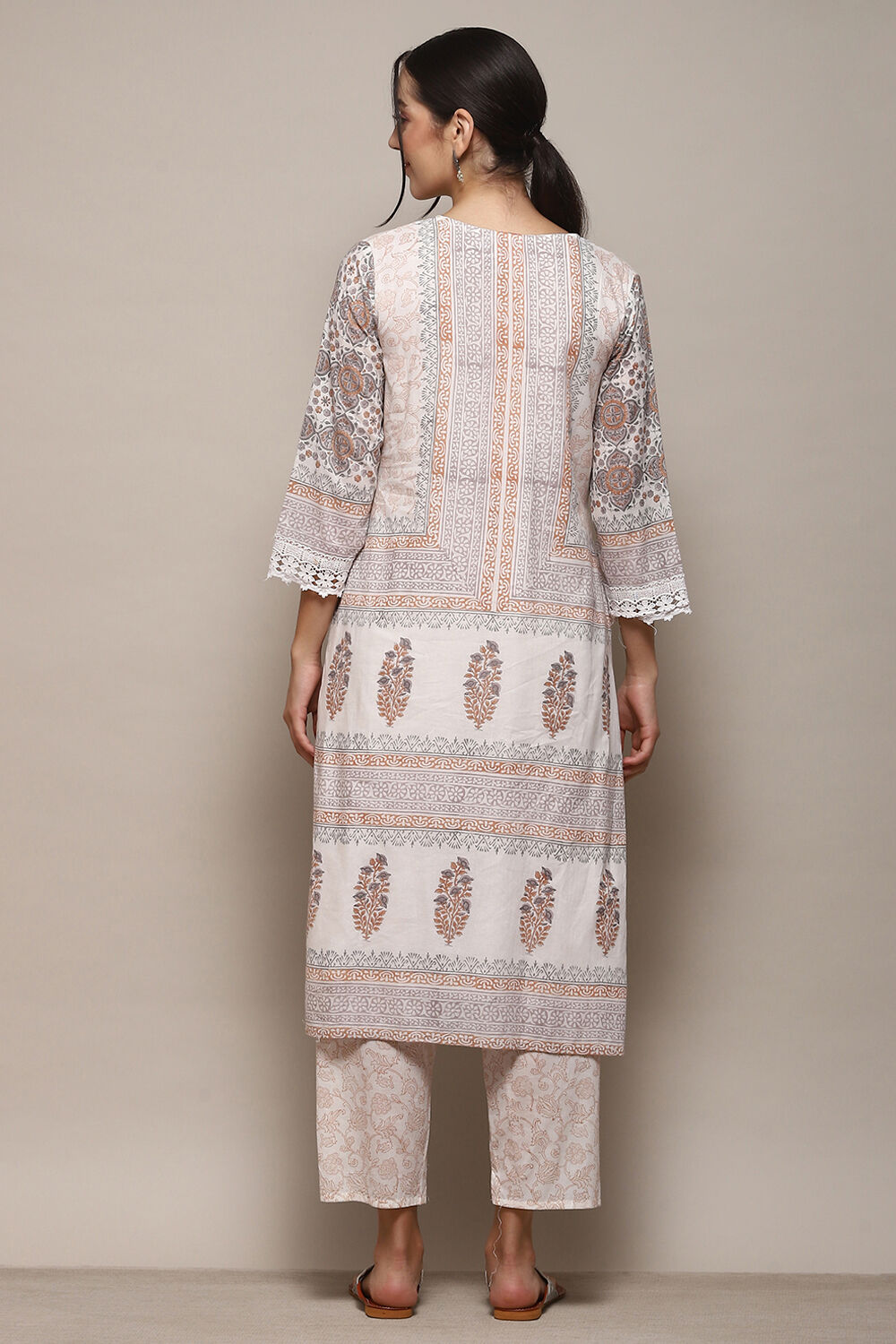 Beige Cotton Machine Embroidered Unstitched Suit Set image number 6