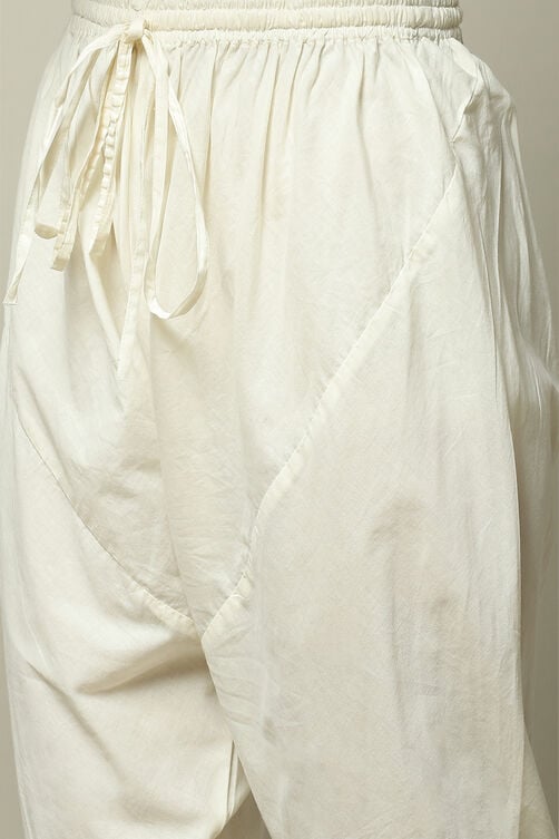 Off White Cotton Anarkali Kurta Churidar Suit Set image number 2