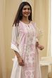 Off-White and Pink Cotton Straight Suit Set image number 7