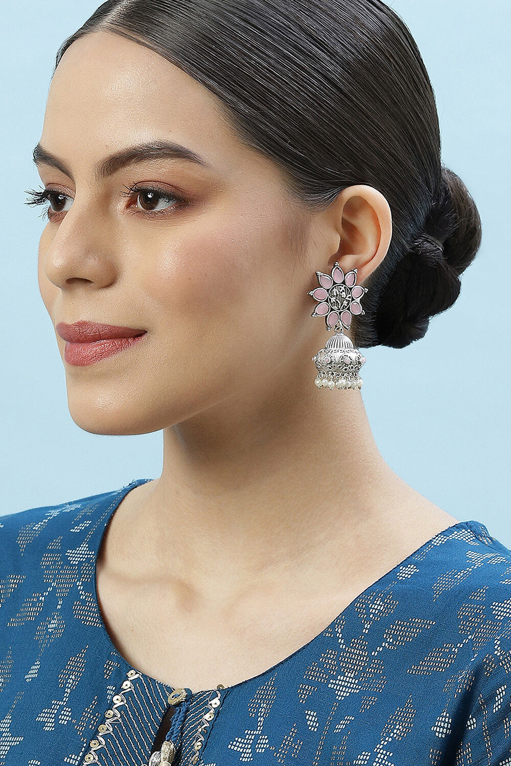 Oxidised Light Purple Brass Earrings image number 3