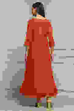 Tomato Red Poly Cotton Printed Kurta Dress image number 3