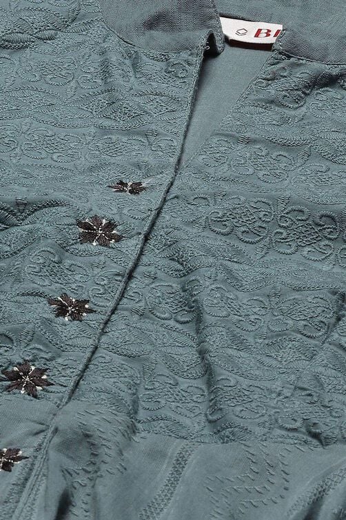 Turquoise Cotton Anarkali Solid Kurta Churidar Suit Set image number 1