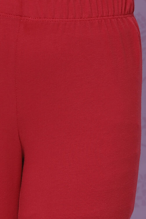 Red Cotton Girls Straight Kurta Legging Suit Set image number 1
