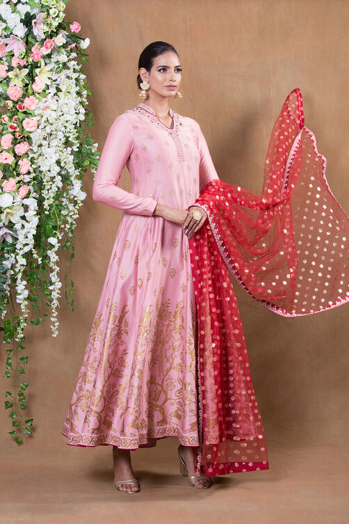 Old Rose Cotton Silk Anarkali Suit Set By Anju Modi image number 0