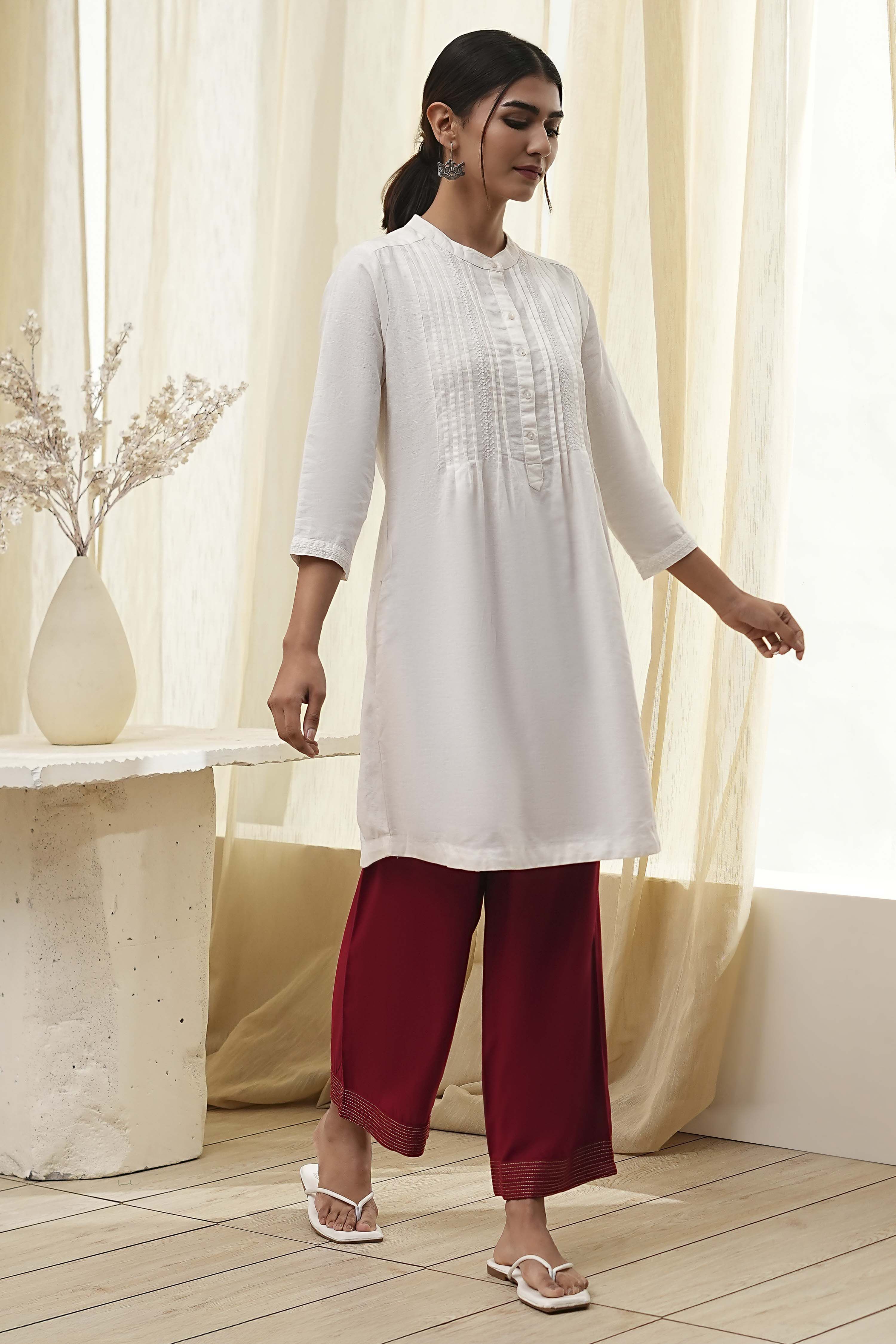 Red Solid Straight Palazzos image number 0