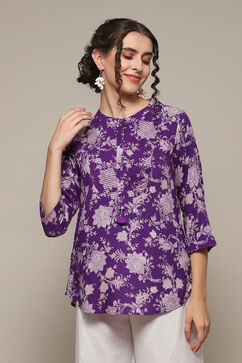 Pink & Purple LIVA Straight Printed Kurti image number 0