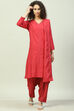 Berry Red Cotton Silk Straight Kurta Salwar Pant Suit Set image number 7