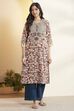 Rust Cotton Floral Printed Straight Kurta