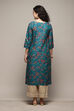 Turquoise Cotton Straight Printed Kurta image number 3