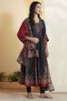 Black Cotton Paisley Printed Anarkali Kurta Set image number 5