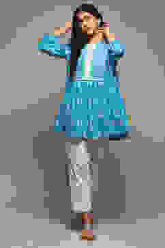 Blue Cotton Embroidered Kurti image number 0