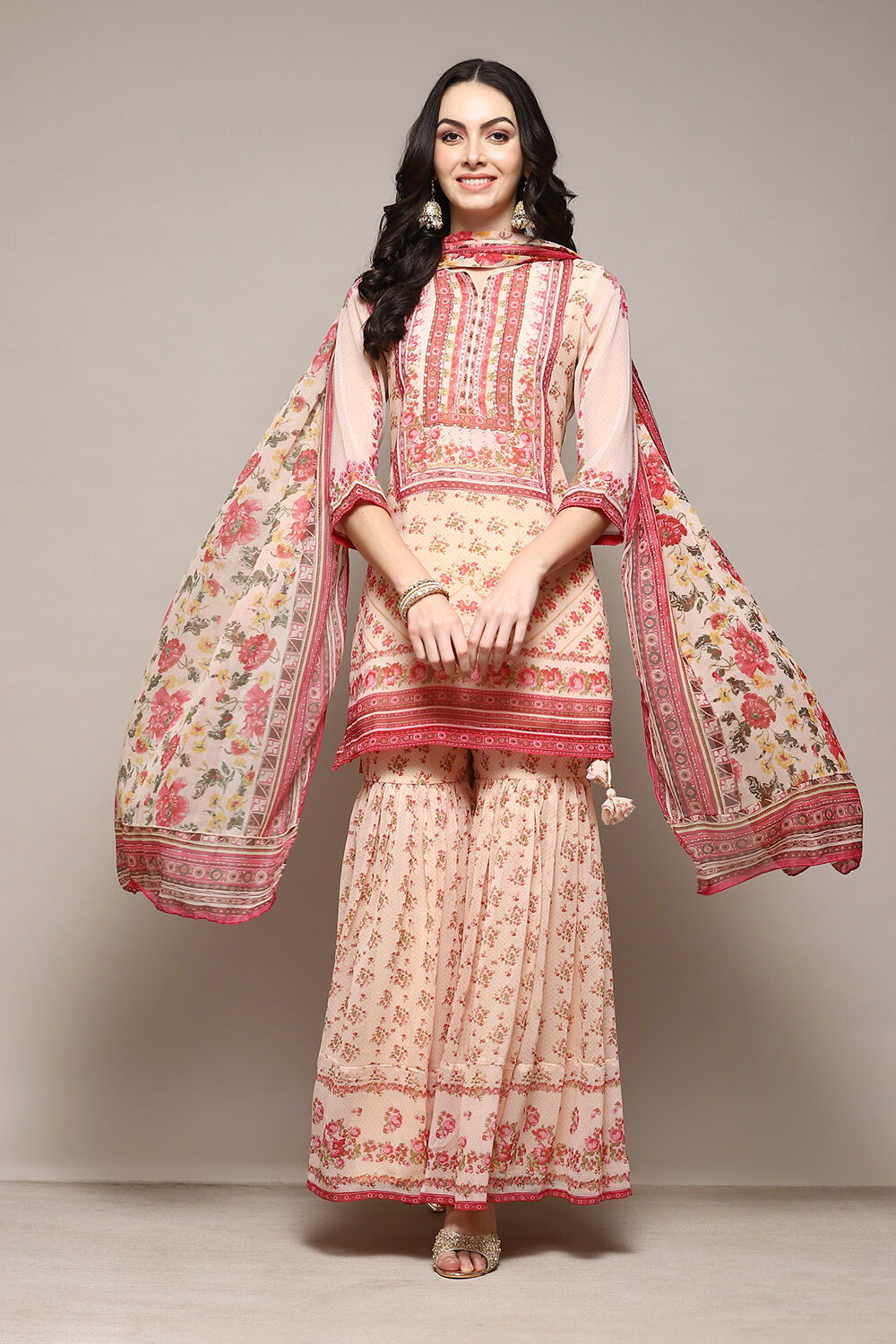 Purple Polyester Straight Printed Kurta Garara Suit Set image number 7