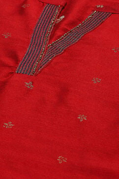 Red Polyester Straight Kurta image number 1