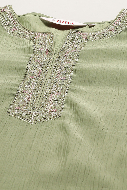 Pista Green Solid Straight Classic Kurta image number 1