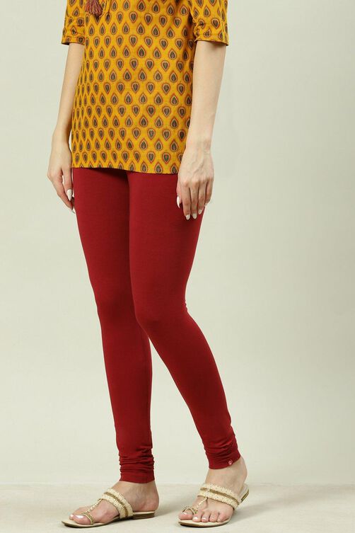 Shop Online Maroon Solid Cotton Hosiery Churidar Legging