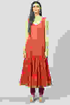 Onion Pink Cotton Layered Kurta Churidar Suit Set image number 1