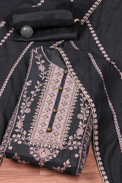 Black Chinon Printed Unstitched Suit Set image number 0