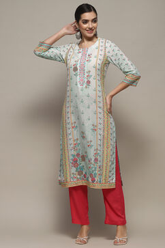 Mint Cotton Straight Kurta image number 5