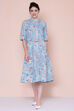 Ice Blue Cotton Linen Printed Kurta Dress image number 5