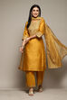 Mustard Poly Chanderi Straight Embroidery Kurta Palazzo Suit Set image number 0