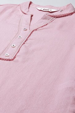 Pink Cotton Blend Straight Yarndyed Kurta image number 1