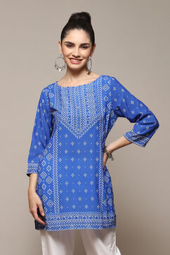 Royal Blue LIVA Straight Printed Kurti image number 5