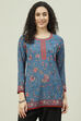 Blue Art Silk Straight Printed Short Kurti image number 0