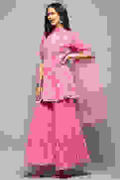 Pink Floral Embroidered A-Line Suit Set image number 4